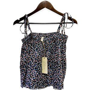 Elan Women's Size M Leaf Print Spaghetti Strap Unfinished Hem Tank Top Multi